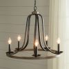 Rustic 5 Light Dimmable Farm Home Circle Metal Chandelier Oak Finish