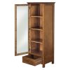 Oak Finish Linen Tower Glass Door Bathroom Storage Cabinet w/ Drawer