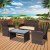 Brown Resin Wicker 4-Piece Modern Patio Furniture Set with Beige Cushions