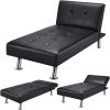 Black Modern Faux Leather Chaise Lounge Recliner Sleeper Sofa