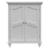 Bathroom Linen Storage Floor Cabinet with 2-Doors in White Wood Finish