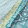 Full/Queen Cotton 3 Piece Reversible Blue White Green Floral Damask Quilt Set