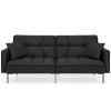 Plush Black Split-Back Design Convertible Linen Tufted Futon w/ 2 Pillows