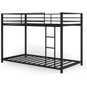 Twin over Twin Low Profile Modern Bunk Bed Frame in Black Metal Finish