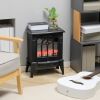 Black Electric Fireplace Heater with Realistic Log Flame LED