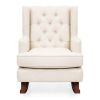 Beige Soft Tufted Upholstered Wingback Rocker Rocking Chair