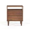 Farmhouse Rustic Walnut Mid Century 2 Drawer Nightstand