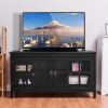 Black Wood TV Stand with Glass Panel Doors for up to 50-inch TV