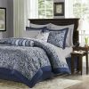 California King 12-piece Reversible Microfiber Comforter Set Navy Blue White