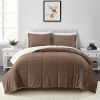 Queen Plush Microfiber Reversible Comforter Set in Chocolate