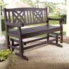 Outdoor 4-Ft Dark Brown Wood Patio Garden Bench Glider Loveseat with Armrests