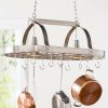 Rustic 2-Light 10 Hook Ceiling Mounted Hanging Pot Rack in Brushed Nickle