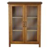 Oak Finish Bathroom Floor Cabinet with 2 Glass Doors & Storage Shelves