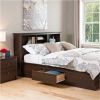 Full/Queen size Bookcase Storage Headboard in Espresso Wood Finish