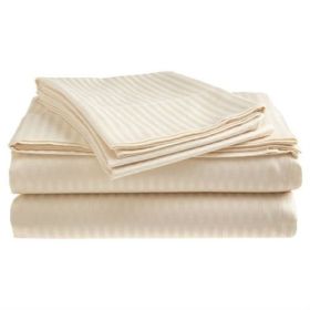 Full size Dobby Stripe Sateen Sheet Set in Beige Microfiber