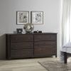 Farmhouse Solid Pine Wood 6 Drawer Dresser in Espresso Finish