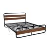 Full Heavy Duty Industrial Modern Metal Wood Platform Bed Frame with Headboard