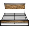 Full size Metal Wood Platform Bed Frame with Industrial Headboard