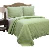 Full Queen Green Cotton Quilt Bedspread with Scalloped Borders