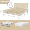 Full Size Adjustable Height Platform Bed Frame with Beige Upholstered Headboard