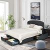 Full Size Grey Linen Adjustable Headboard 4 Drawer Storage Platform Bed