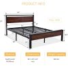 Full Metal Platform Bed Frame with Mahogany Wood Panel Headboard Footboard