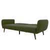 Green Linen Upholstered Futon Sofa Bed with Mid-Century Style Wooden Legs