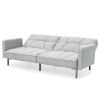 Plush Gray Split-Back Design Convertible Linen Tufted Futon w/ 2 Pillows