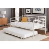 Contemporary White Metal Daybed Frame with Twin Pull-Out Trundle Bed