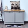 Gray and Oak Finish Wood Top Cabinet Entryway Storage Bench