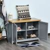 Gray and Oak Finish Wood Top Cabinet Entryway Storage Bench