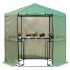 Outdoor Hexagon Greenhouse 6.5 x 7 Ft with Steel Frame PE Cover and Shelves