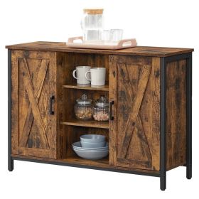 Rustic FarmHome 2 Barn Door Sideboard with Cupboard and Shelves