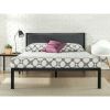 King size Metal Platform Bed Frame with Wood Slats and Upholstered Headboard