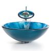 Round Blue Tempered Glass Vessel Bathroom Sink