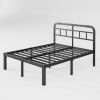 King Size Heavy Duty Black Metal Platform Bed Frame with Headboard