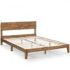 King size Modern Wood Platform Bed Frame with Headboard in Medium Brown