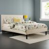 King size Upholstered Platform Bed Frame with Button Tufted Headboard in Taupe