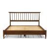 Queen Size Hardwood Mid Century Platform Bed Frame with Headboard in Walnut