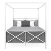 Queen size Modern Industrial Style White Metal Canopy Bed Frame