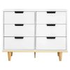 Modern Mid-Century Style 6-Drawer Double Dresser in White Natural Wood Finish