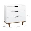 Modern Mid-Century Style 3-Drawer Dresser Chest in White Walnut Wood Finish