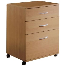 Contemporary 3-Drawer Mobile Filing Cabinet in Natural Maple Finish