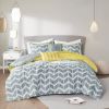 Full / Queen size Reversible Comforter Set in Grey White Yellow Chevron Stripe