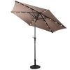 Tan 9-Ft Patio Umbrella with Steel Pole Crank Tilt and Solar LED Lights