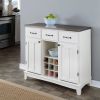 Stainless Steel Top Kitchen Island Sideboard Cabinet Wine Rack in White