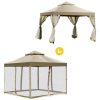 10 x 10 Ft Outdoor Gazebo with Tan Brown Polyester Canopy and Mesh Side Walls