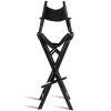 Outdoor Patio Folding Directors Chair with Foot Rest and Drink Holder in Black