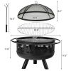 Portable Patio Screened Wood Burning Fire Pit Cooking Grill with Poker