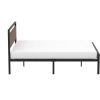 Queen Metal Platform Bed with Walnut Finish Wood Panel Headboard Footboard